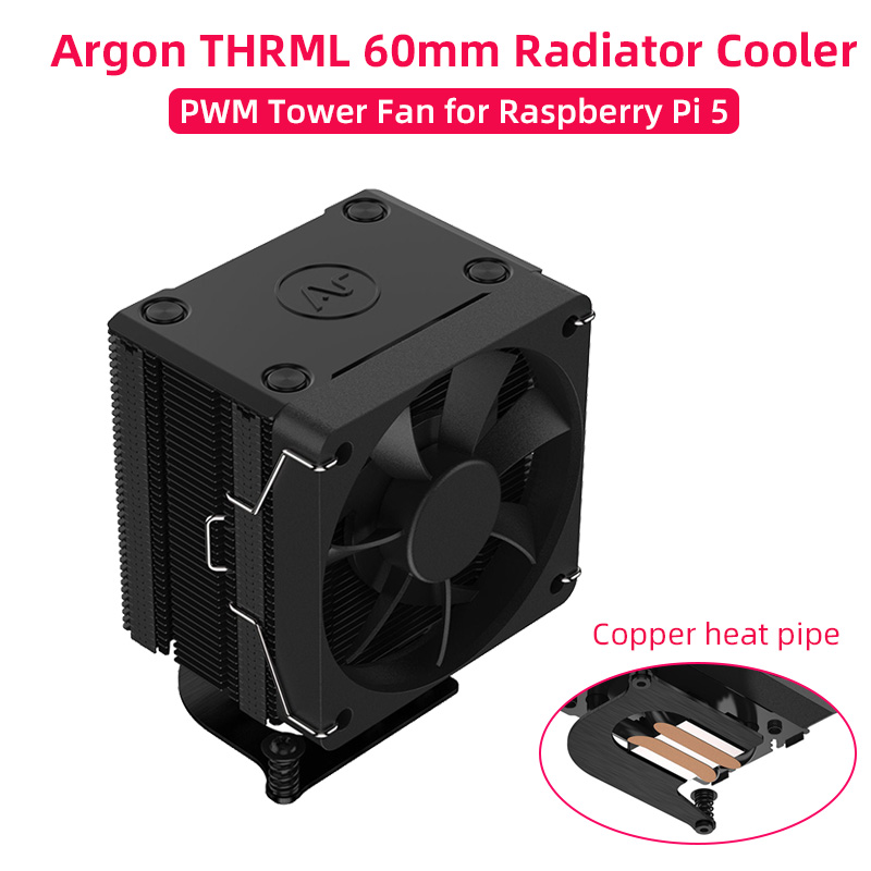 Pi Cooler - Raspberry Pi 5อาร์กอนหม้อน้ำ60มม., พัดลมระบายความร้อนด้วยไอซ์ทาวเวอร์แบบพาสซีฟพัดลม PWM สำหรับ