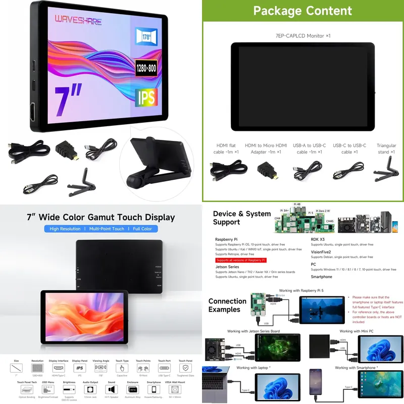 Raspberry Pi 5 - สำหรับหน้าจอสัมผัสแบบ Capacitive ขนาด 7 นิ้ว ความละเอียด
