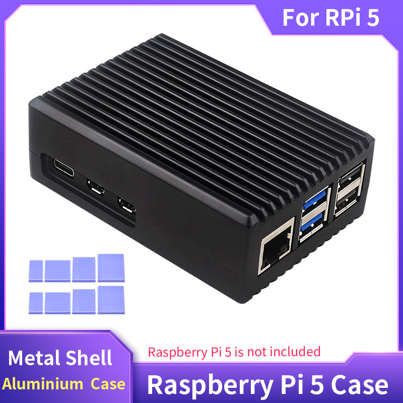 Pi 5 Case - Raspberry Pi 5เคสอลูมิเนียมอัลลอยด์โลหะ, เคสระบายความร้อนแบบพาสซีฟพร้อมฮีทซิงค์ซิลิโคนสำหรับ Raspberry Pi