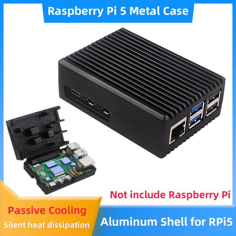Pi Cooler - เคสอะลูมิเนียม Raspberry Pi 5 เคสเกราะป้องกันเสียงรบกวน ระบบระบายความร้อนแบบพาสซีฟ